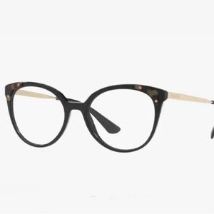 Prada Black, Gold, and Tortoiseshell Cat Eye Glass Frames